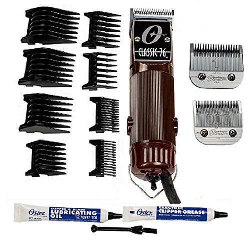 Oster maintenance accessories including oil and cleaning brush for easy care.