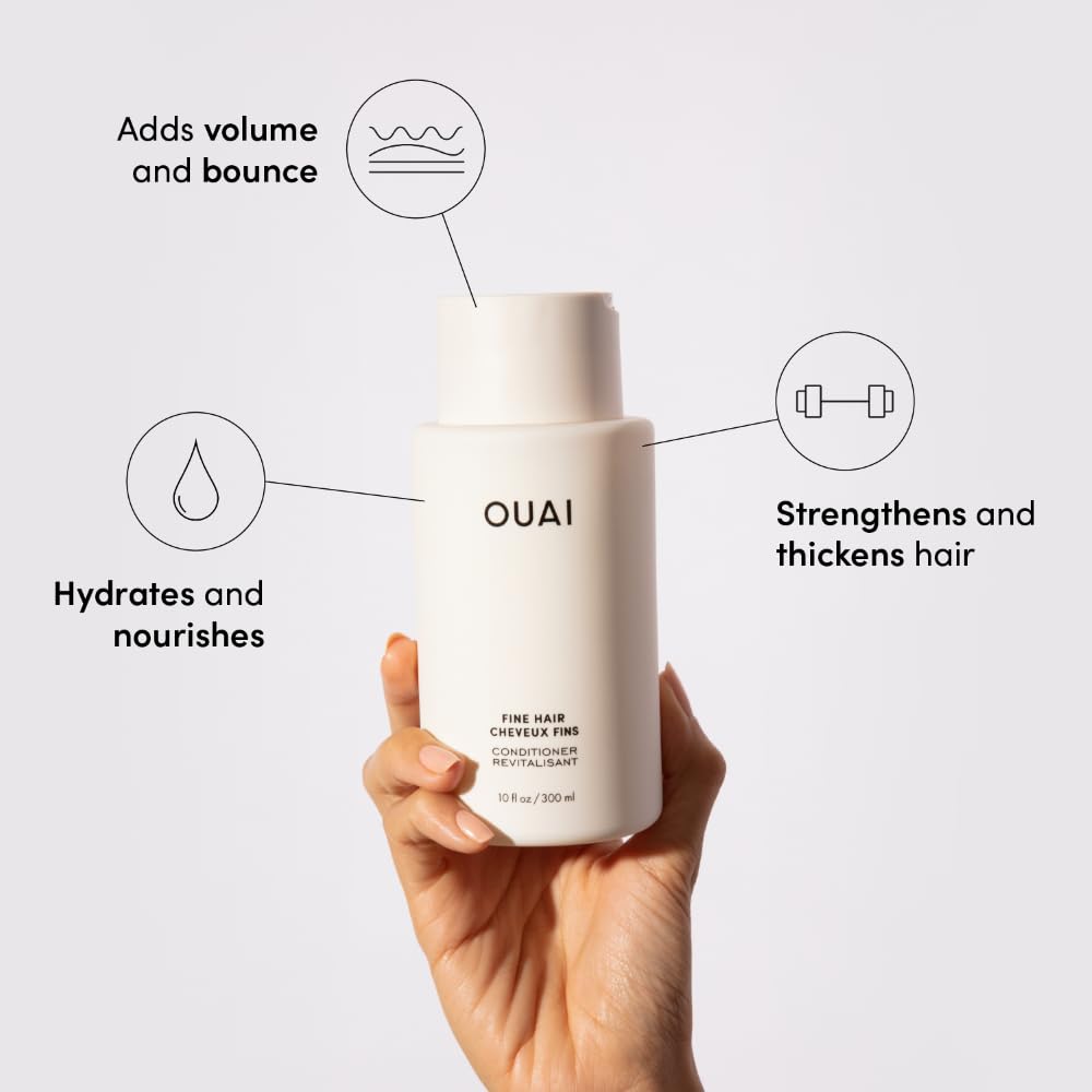 OUAI color-safe shampoo label indicating gentle cleansing for color-treated hair