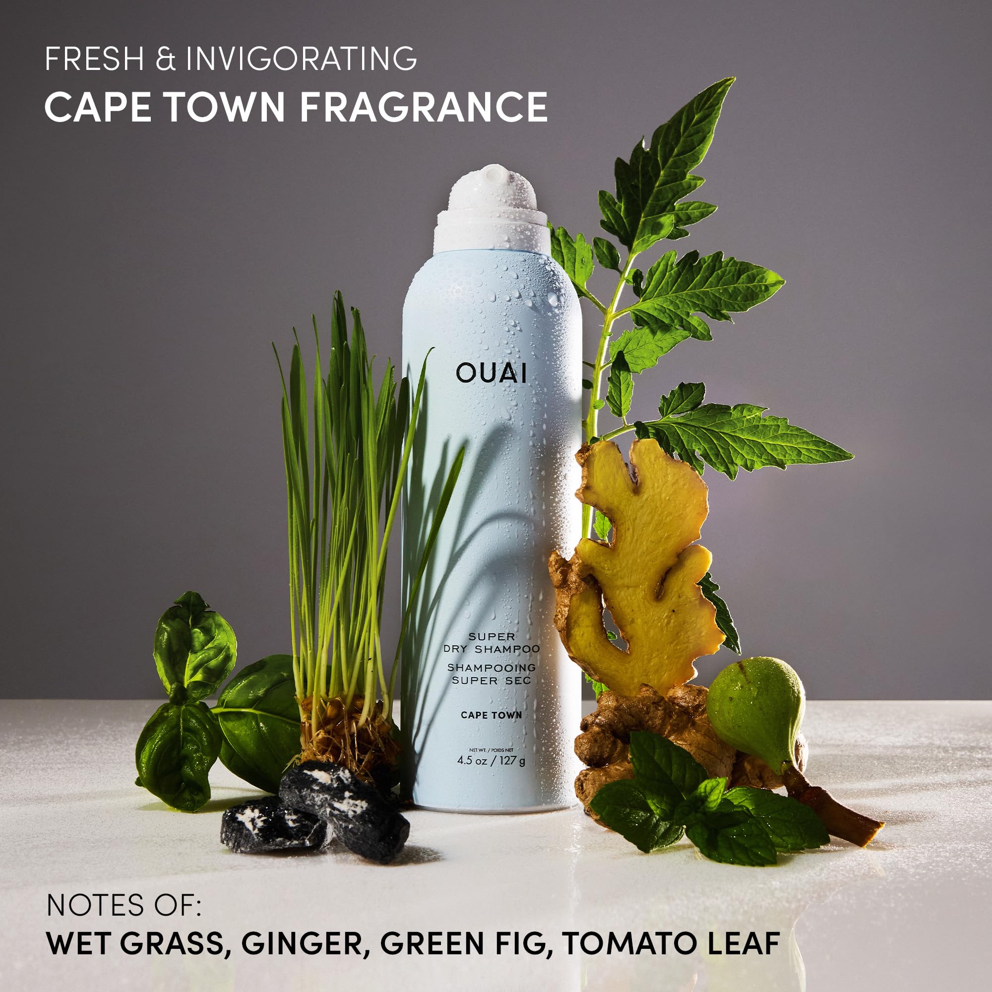 OUAI Super Dry Shampoo blends seamlessly into dark hair for a natural look