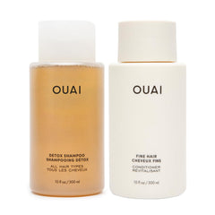 OUAI Detox Shampoo bottle clarifies buildup for refreshed hair.