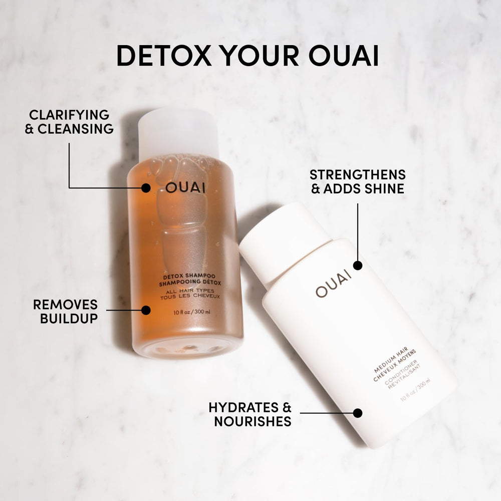 OUAI Detox Shampoo lather demonstrates cleansing action for dirt and oils.
