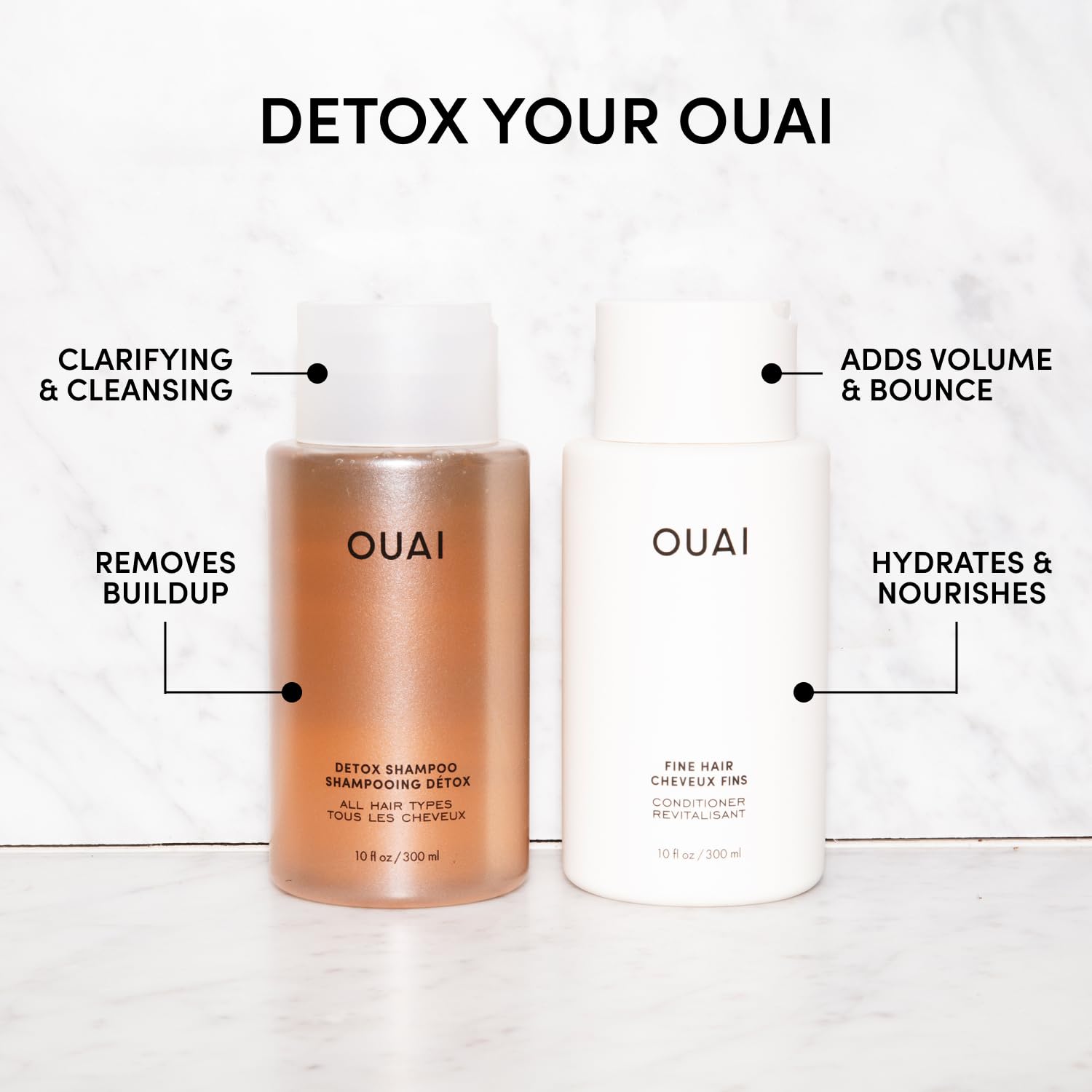 OUAI Detox Shampoo lather shows cleansing action for dirt and oil.