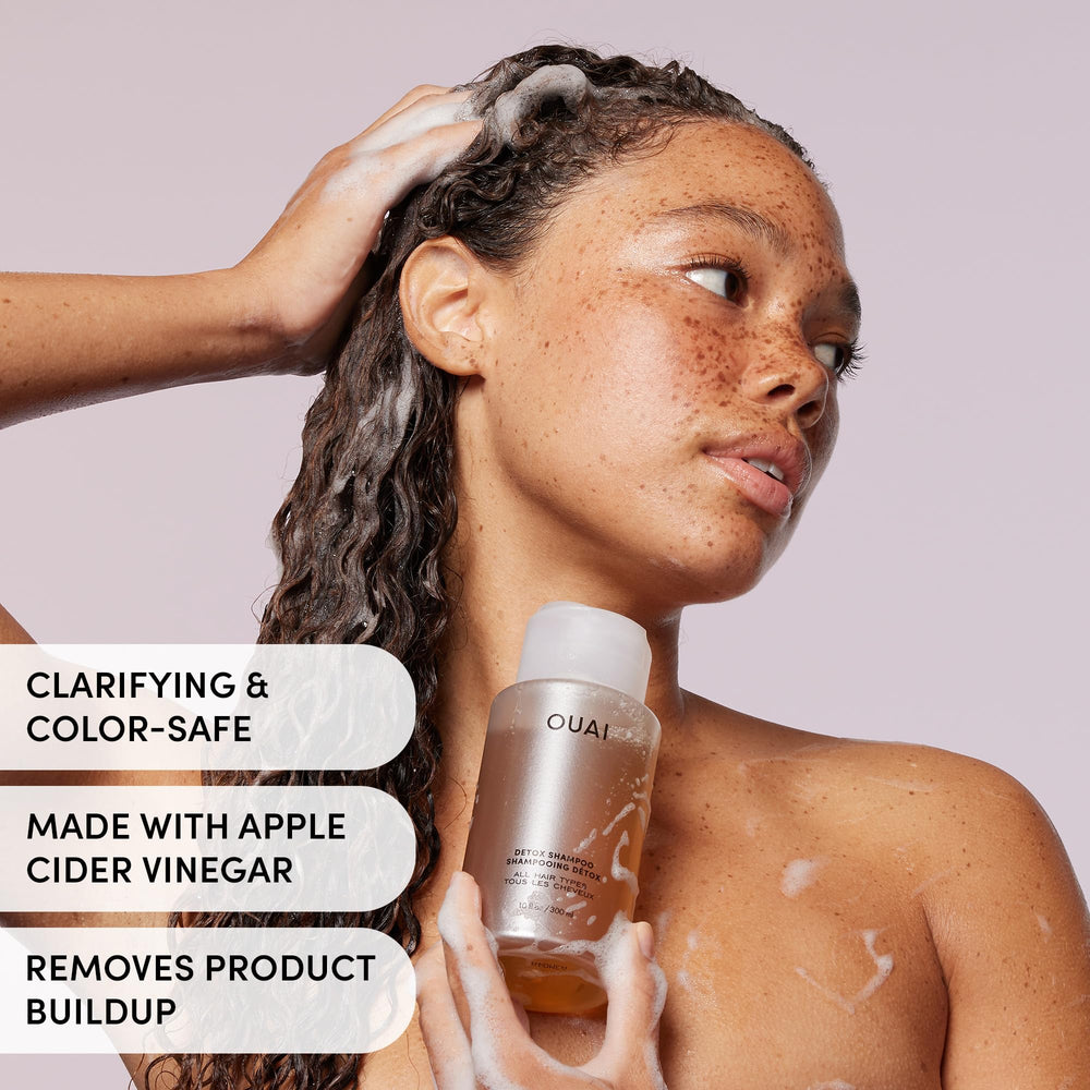 OUAI Fine Conditioner application demonstrates detangling and added volume.