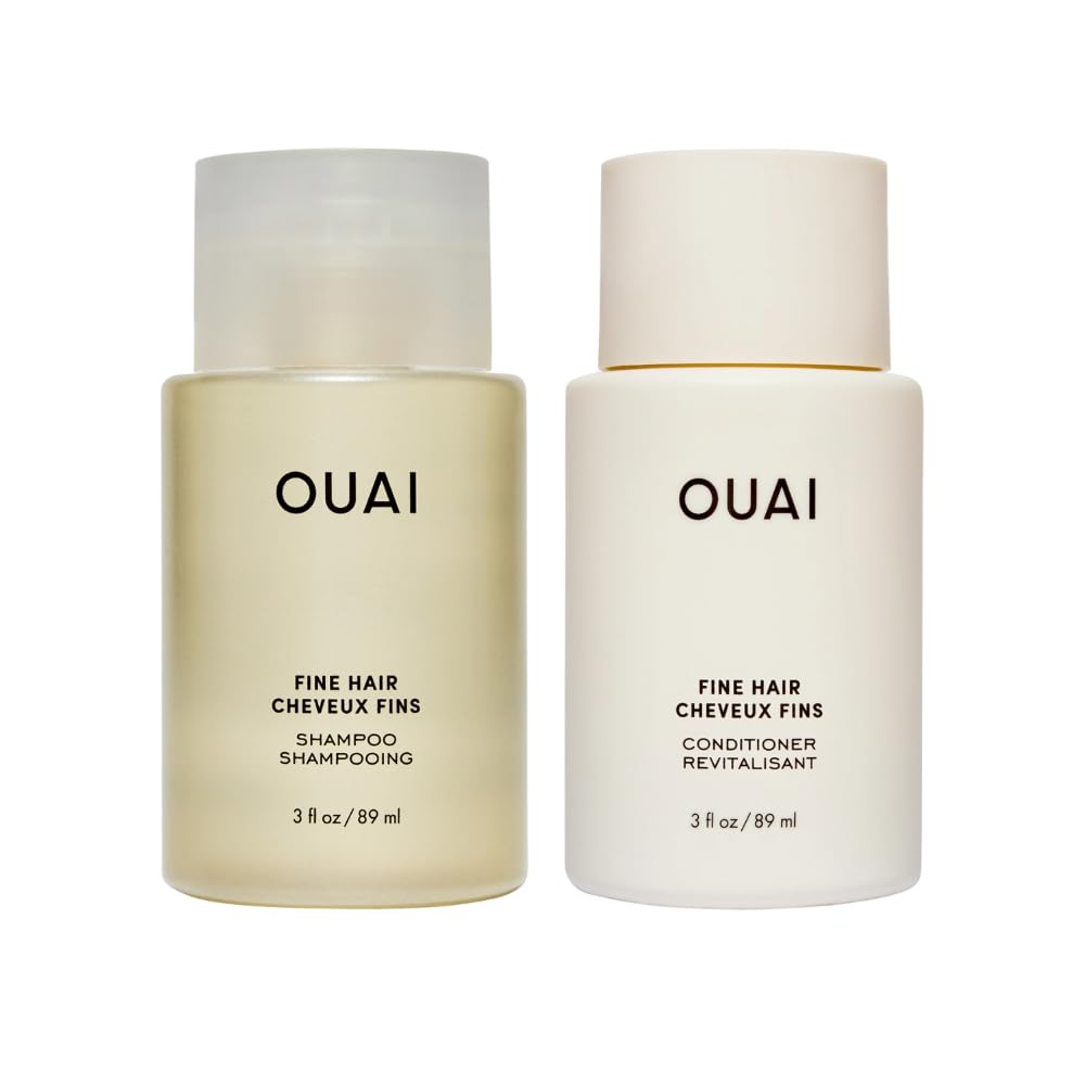 OUAI Fine Shampoo bottle showing color-safe formula for lifted, voluminous hair