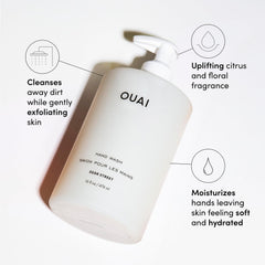 OUAI Hand Wash Dean Street bottle displaying rich lather and refreshing fragrance