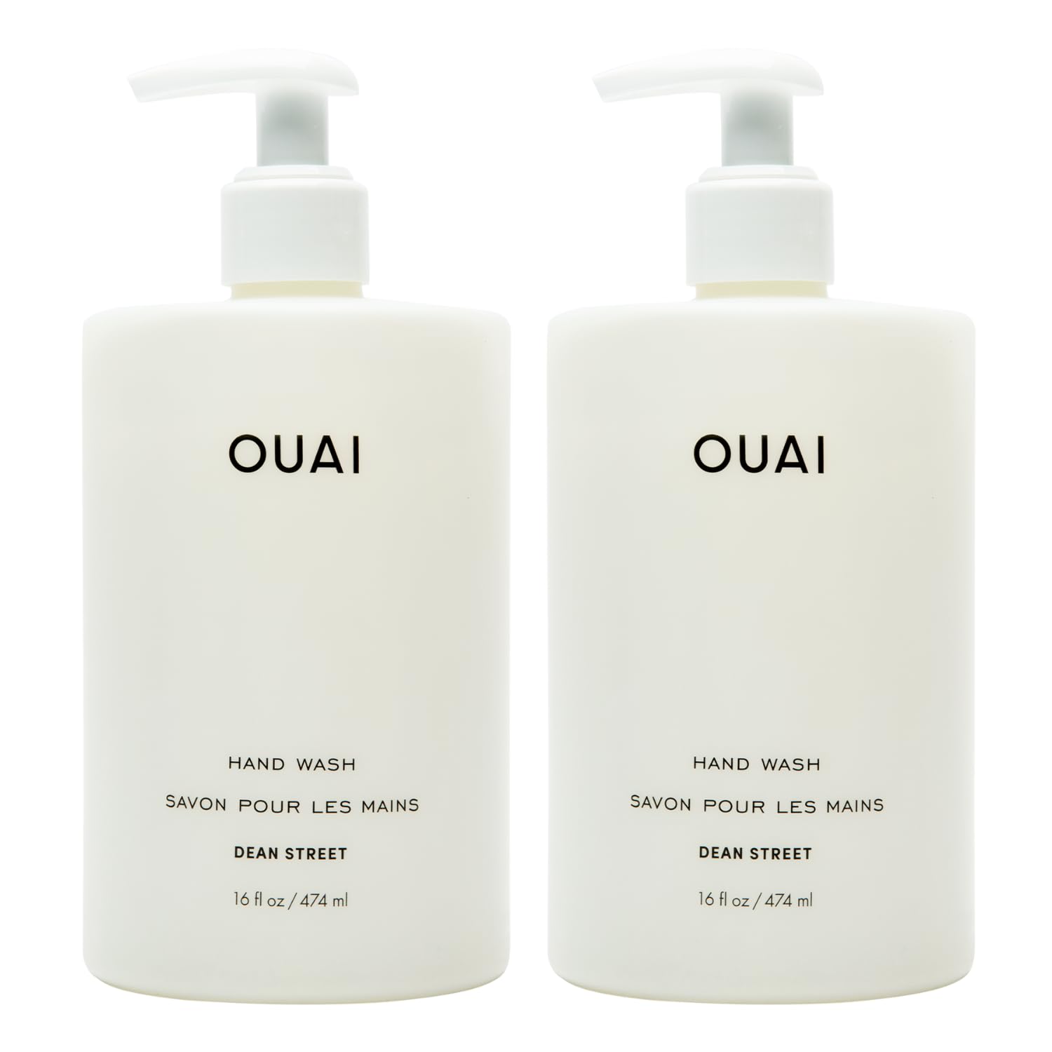 OUAI Hand Wash Dean Street pump bottle ready to dispense gentle exfoliating lather
