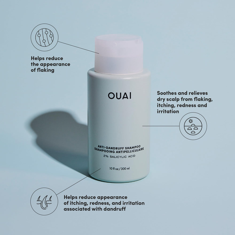 OUAI sulfate-free formula bottle emphasizes gentle cleansing for irritated scalps