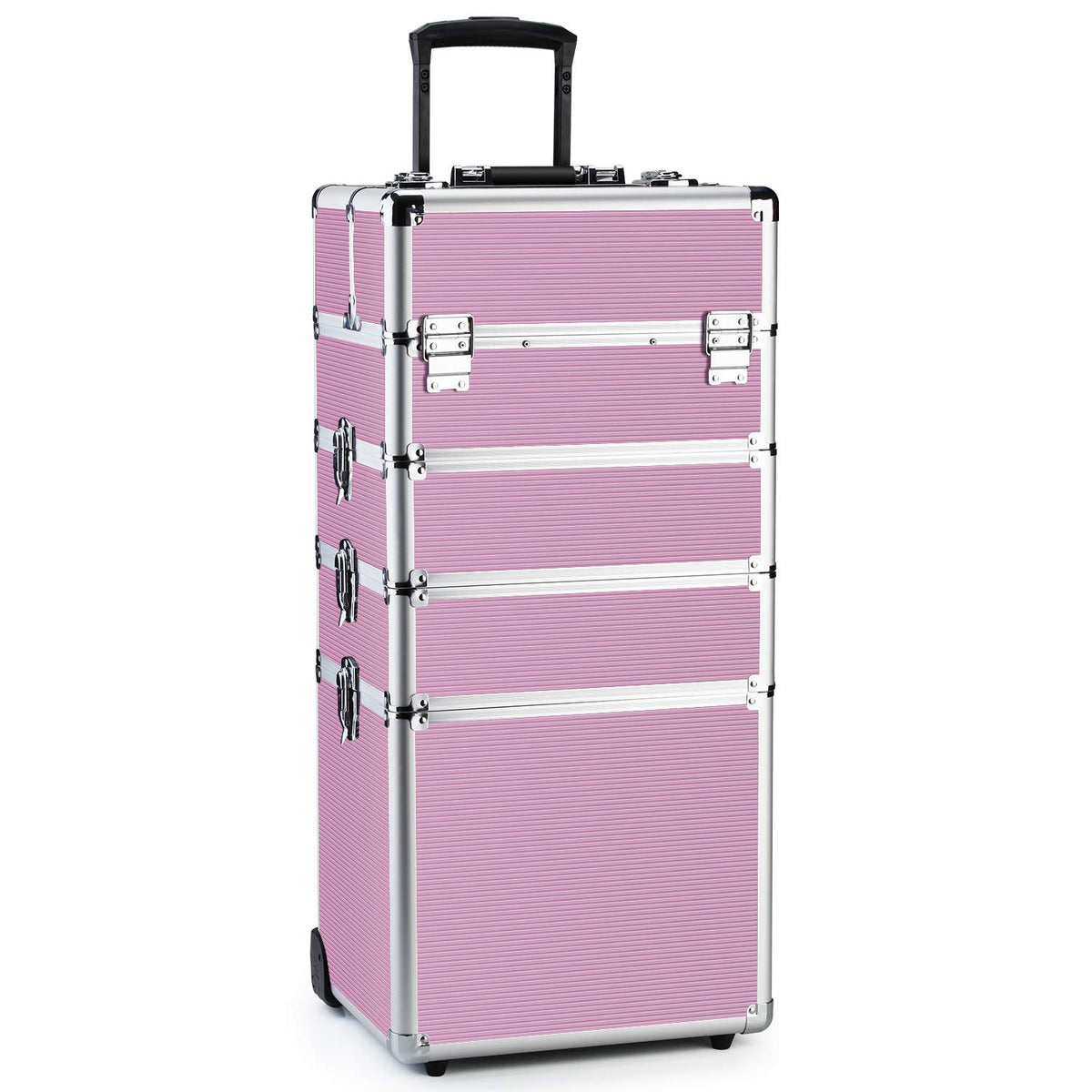 OUDMAY makeup train case top compartments keep cosmetics neatly organized.