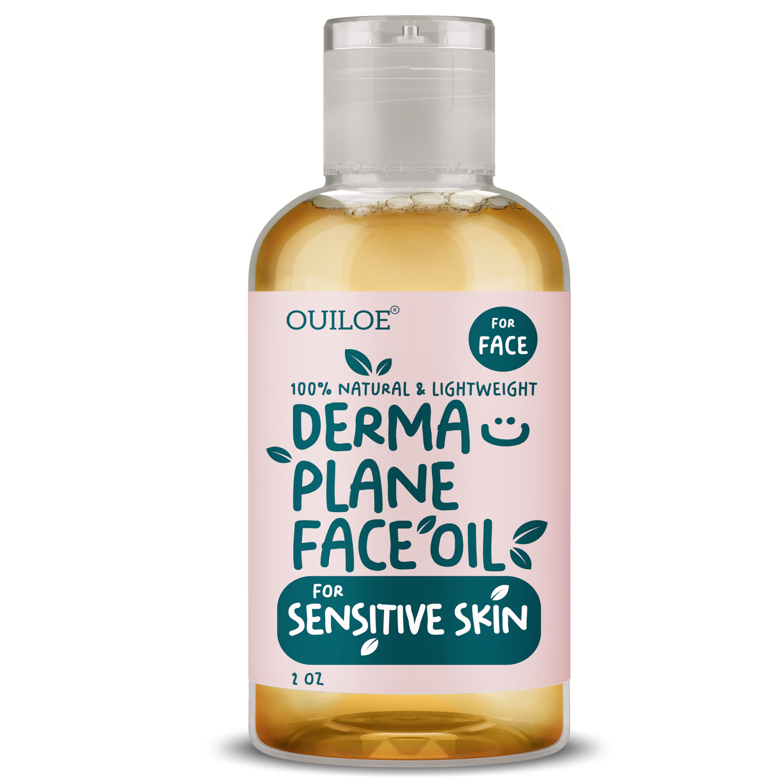 Ouiloe Dermaplane Oil bottle front showing fragrance-free formula for sensitive skin.