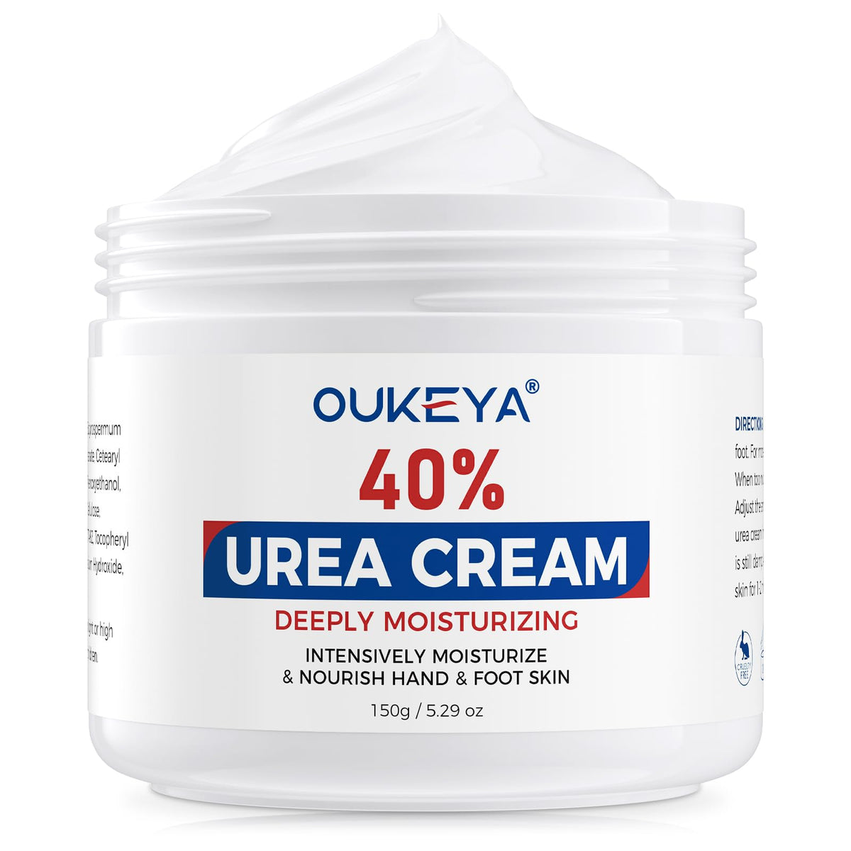 OUKEYA 40% Urea Cream bottle front shows deep hydration for dry skin.