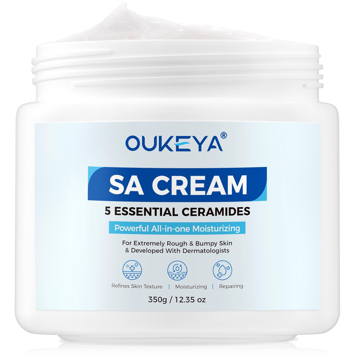 OUKEYA SA Cream bottle close-up showing barrier-support formula for very dry skin