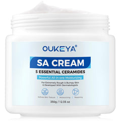 OUKEYA SA Cream bottle close-up showing barrier-support formula for very dry skin