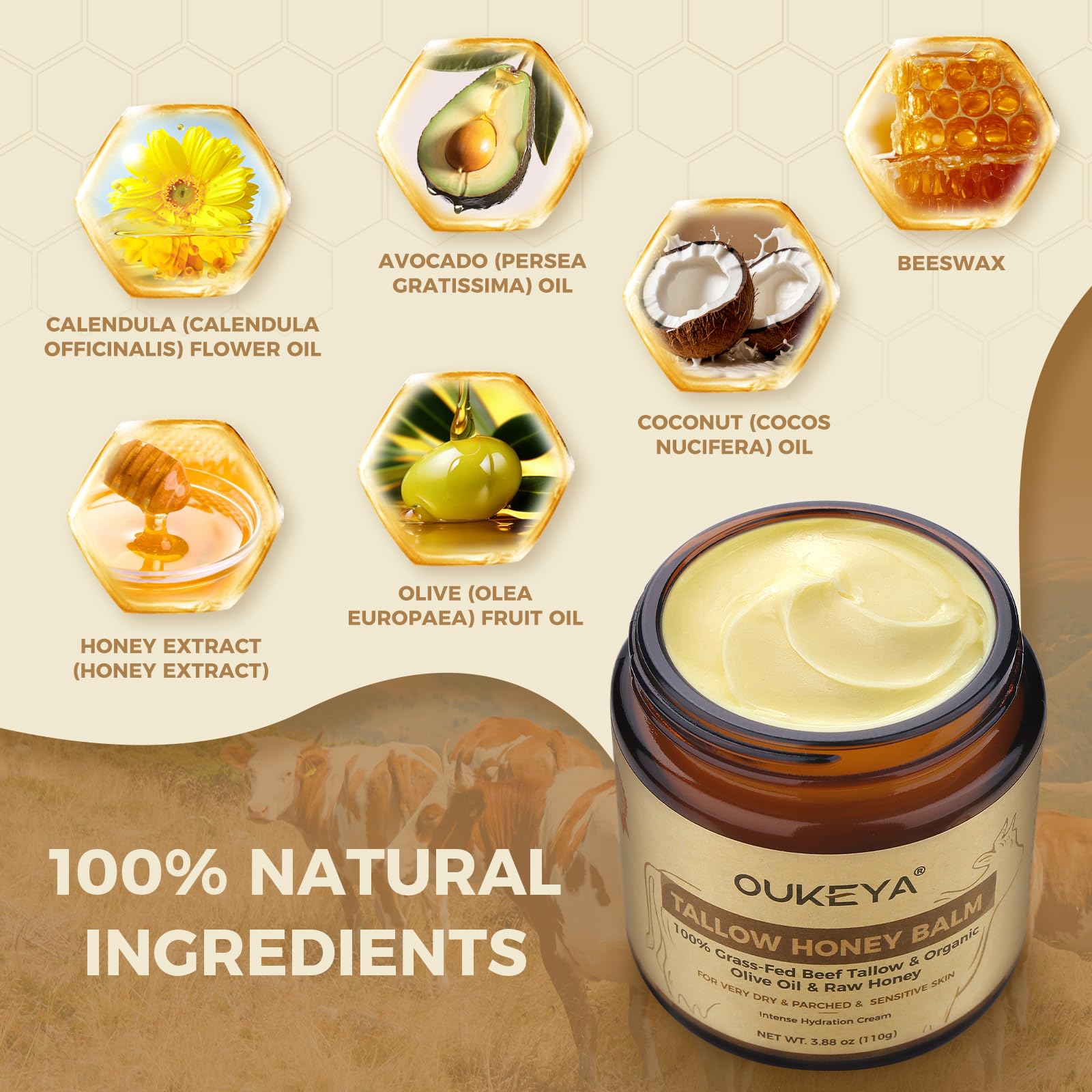 OUKEYA Tallow and Honey grass-fed tallow detail on rich formula