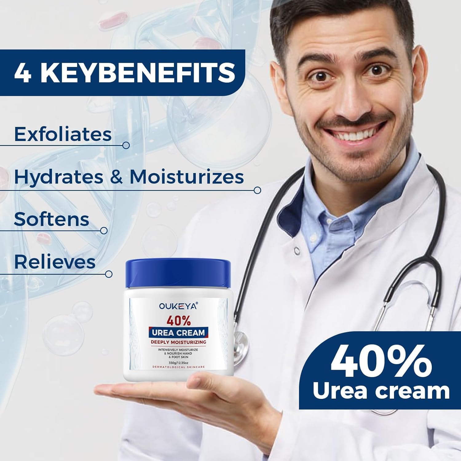 OUKEYA Urea Cream 40% dispense action captures easy, controlled application