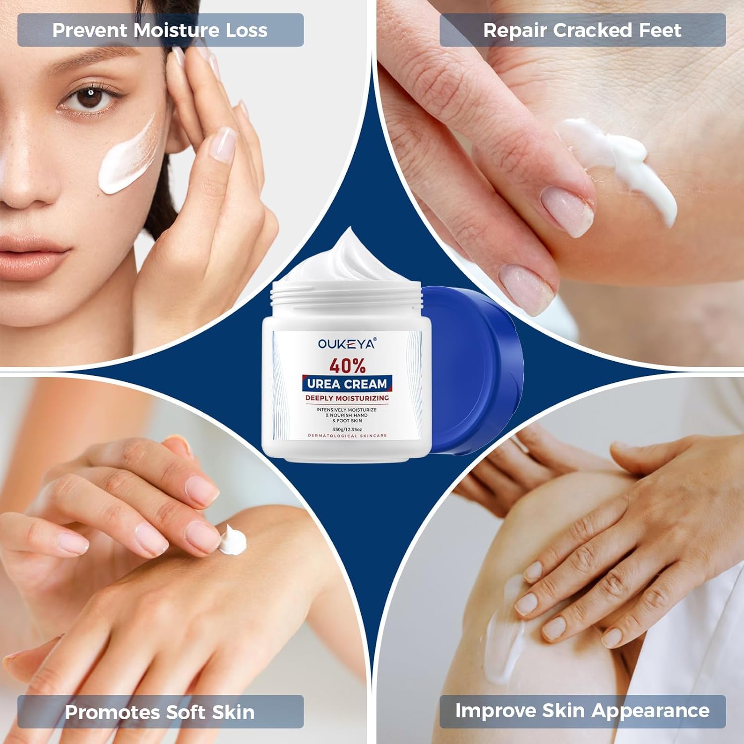 OUKEYA Urea Cream 40% in-use shot shows quick absorption