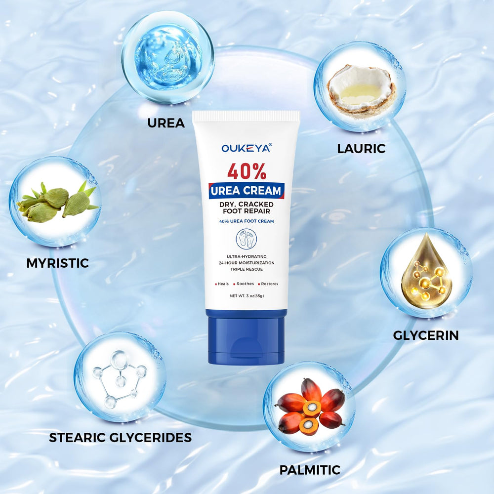 OUKEYA Urea Cream 40% ingredients blend supports soft, smooth skin.