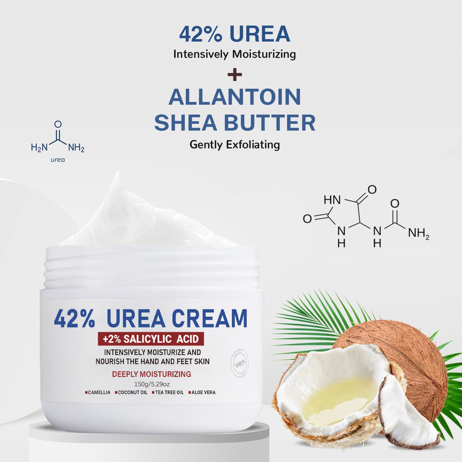 OUKEYA Urea Cream being applied to feet for deep moisturization.
