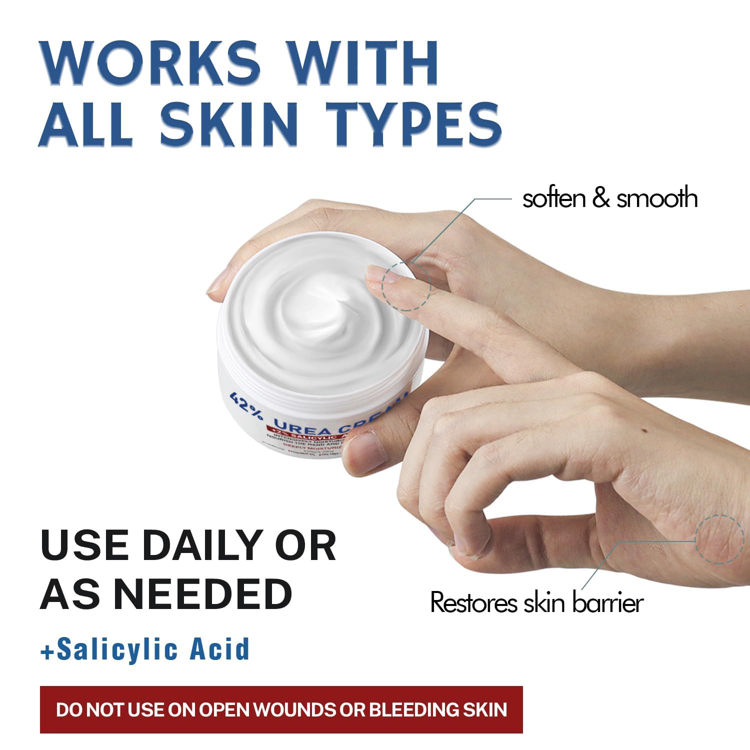 OUKEYA Urea Cream 42% on hands provides deep moisture