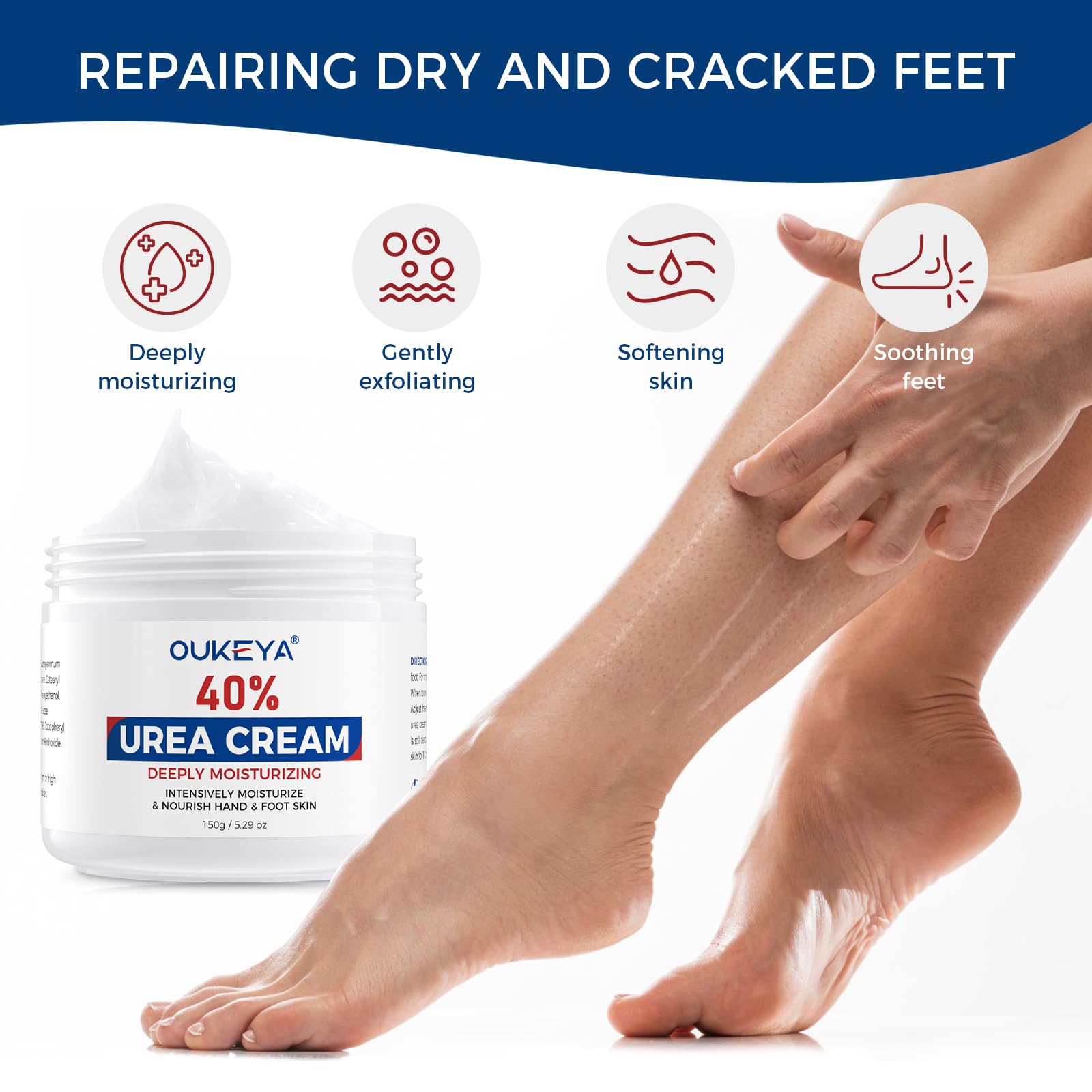 OUKEYA Urea Cream on elbow area for smoother skin.