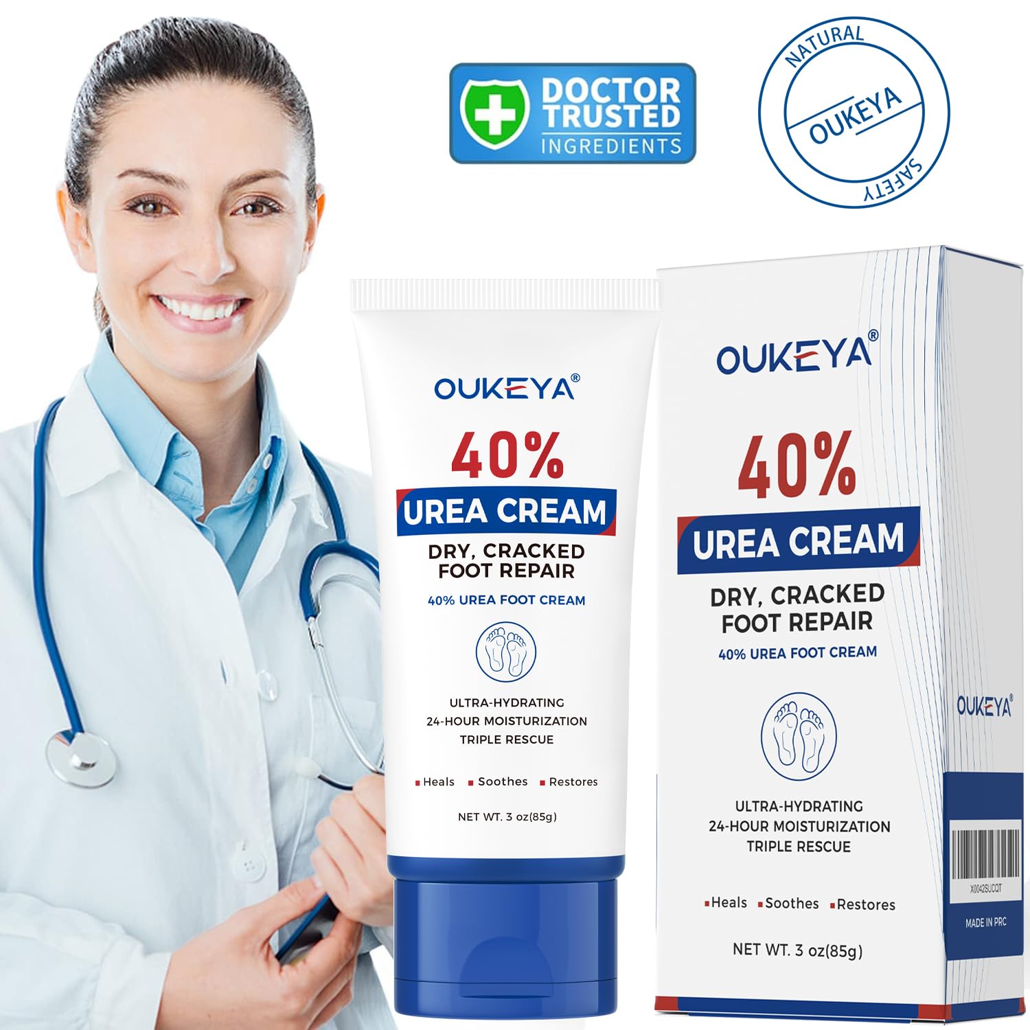 OUKEYA Urea Cream non-greasy formula quickly absorbs for on-the-go care.