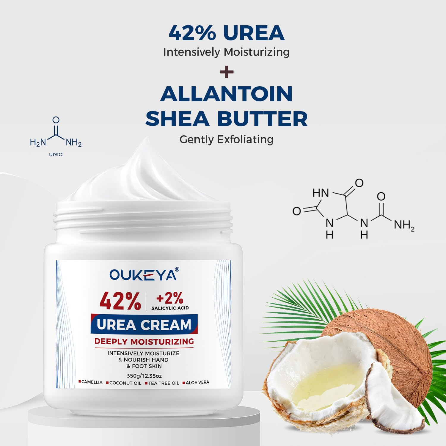 OUKEYA cream texture on hand demonstrates fast-absorbing, non-greasy formula for softer skin