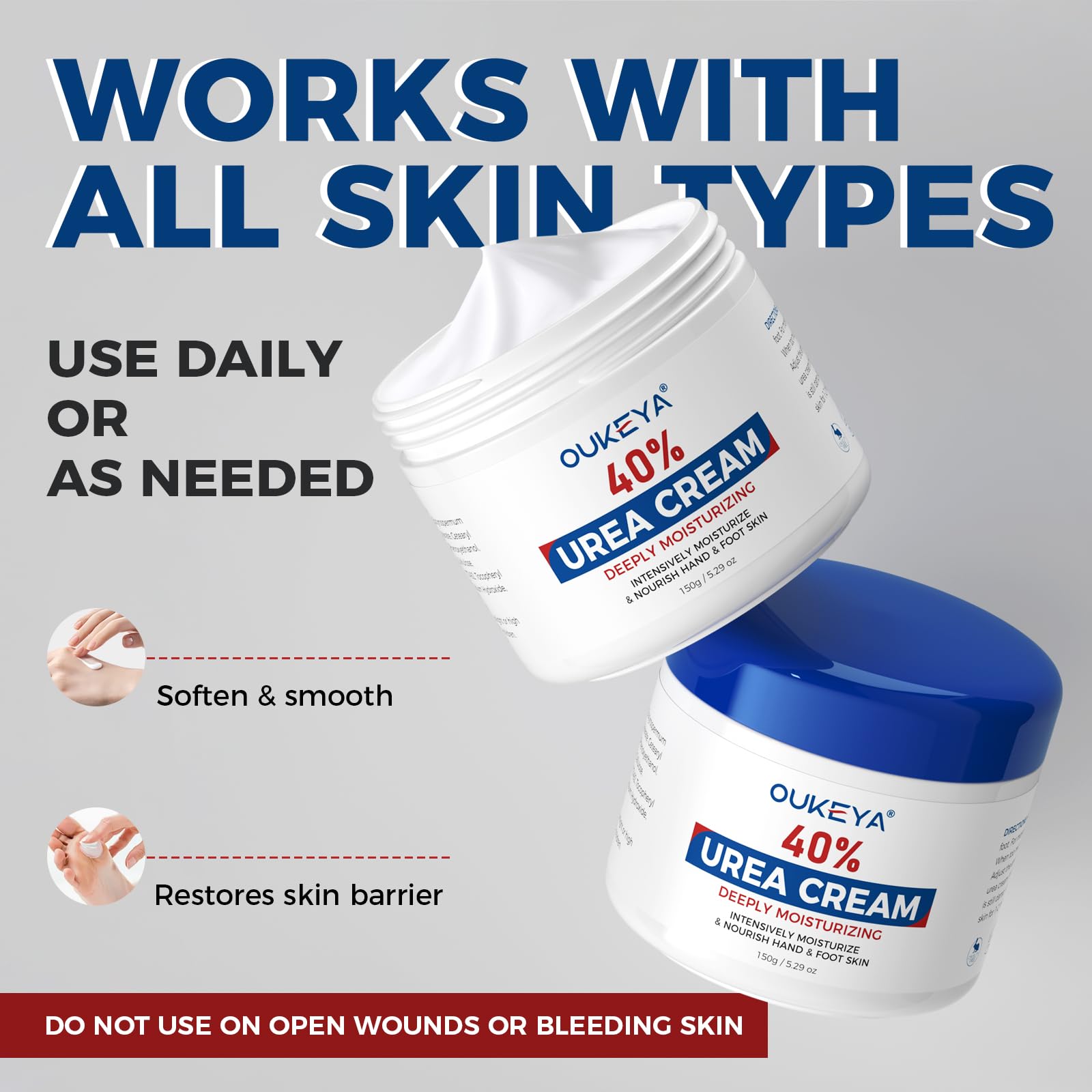 OUKEYA Urea Cream used with socks for night foot care.
