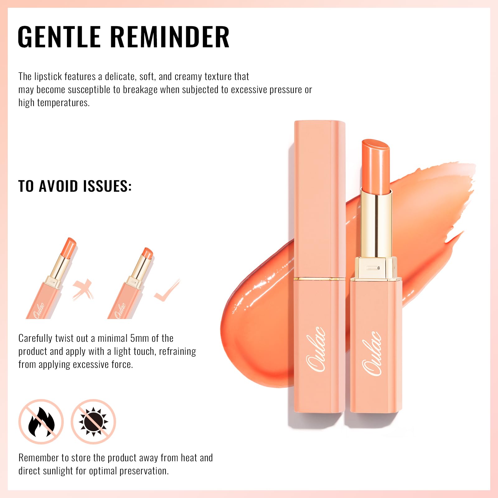 Lifestyle shot of Oulac pink lipstick in daily beauty routine.