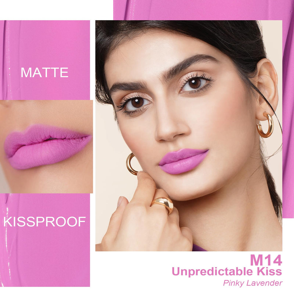 Oulac pinky purple lip color on lips with creamy finish