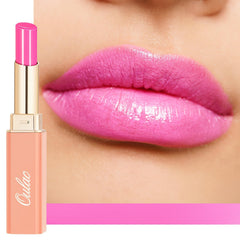 Oulac moisturizing shine pink lipstick packaging with glossy finish for on-the-go hydration.