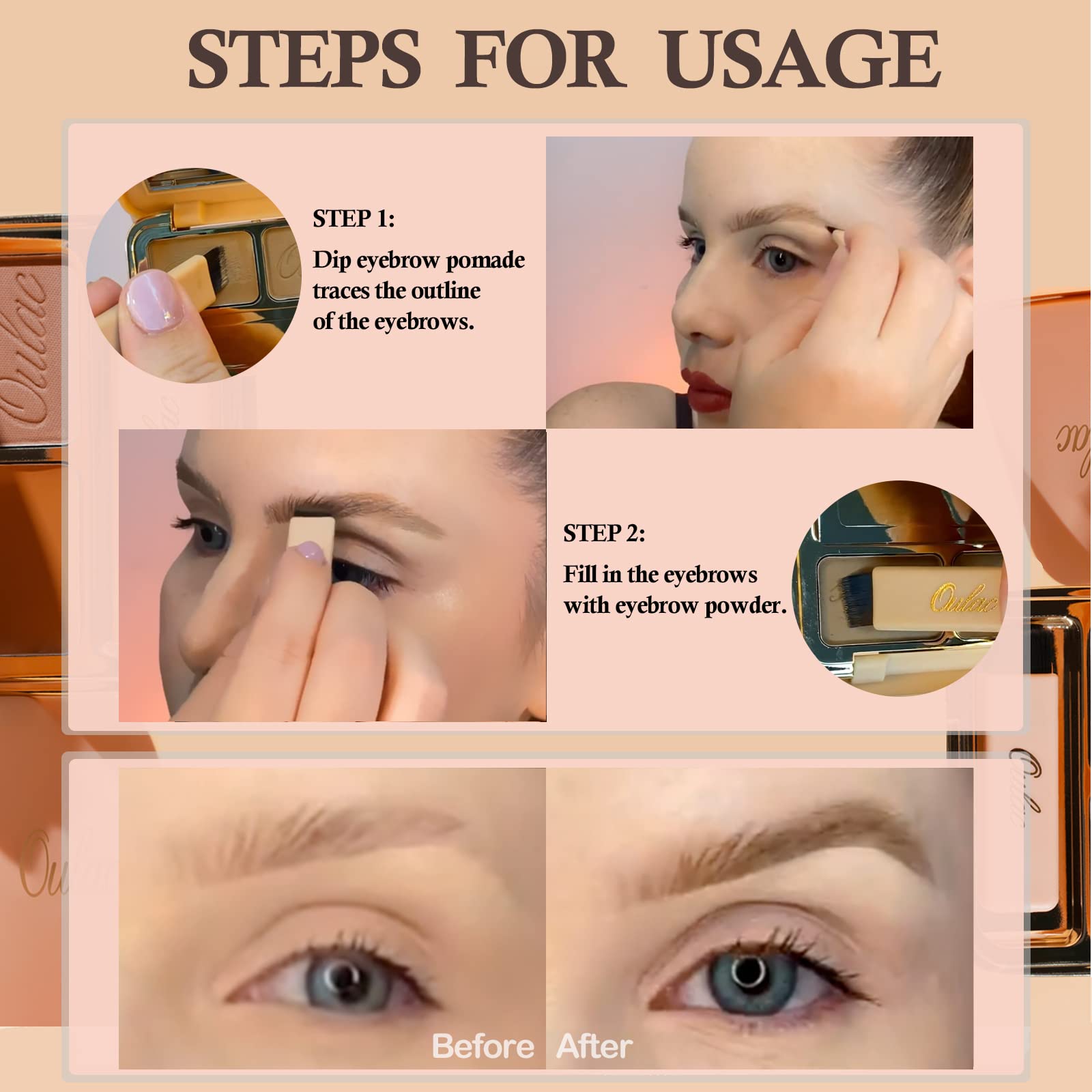 Oulac Natural Brow Look achieved with ginger powder and pomade.