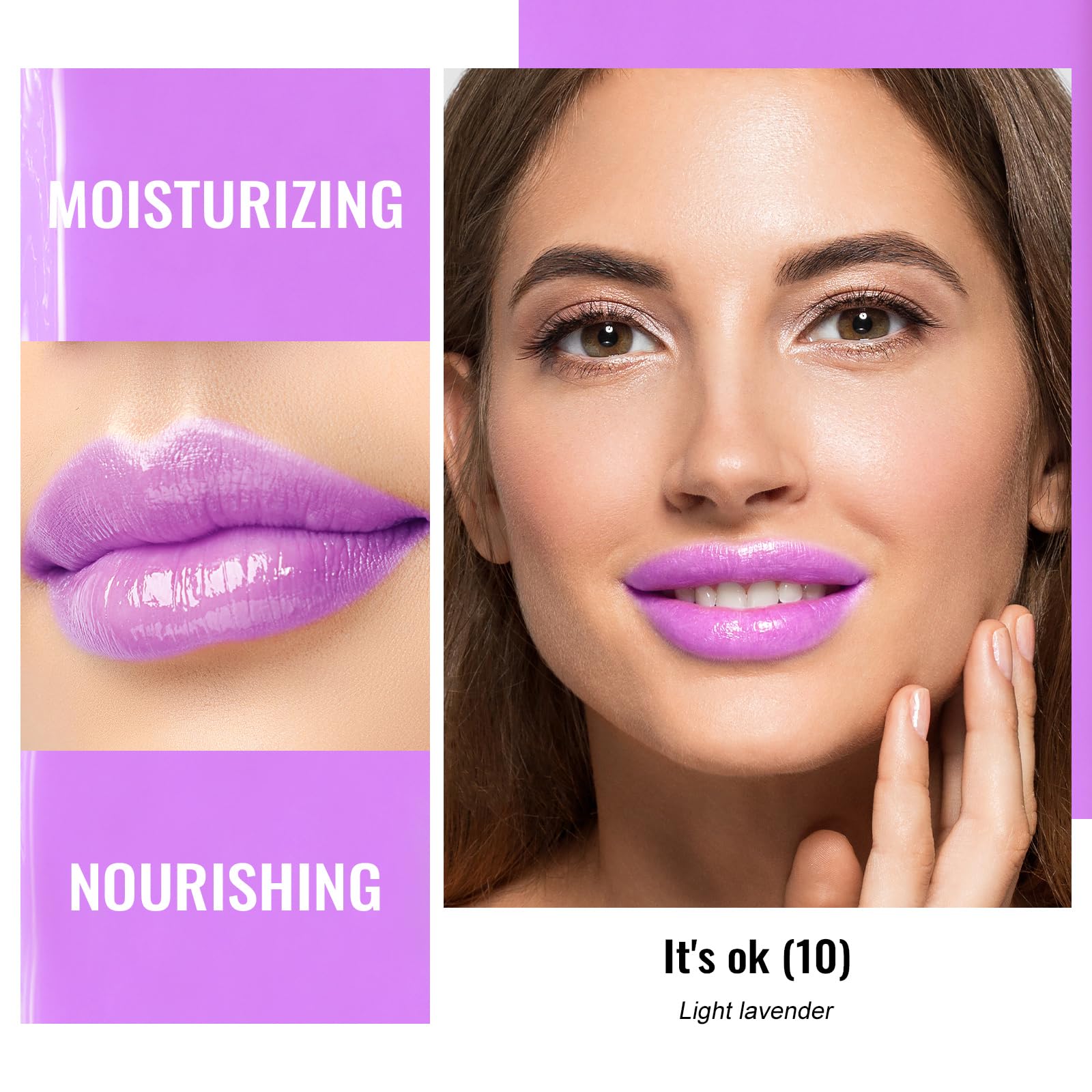 Oulac Pinky Purple lipstick close-up highlights creamy texture for smooth application.