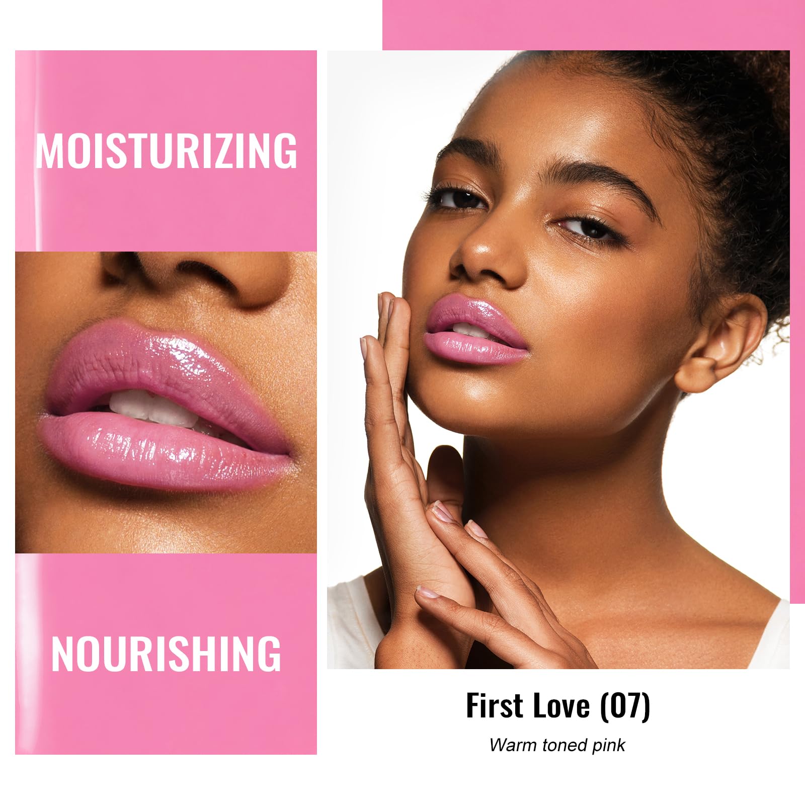 Oulac Warm Pink Shine lipstick swatch with glossy finish for everyday color