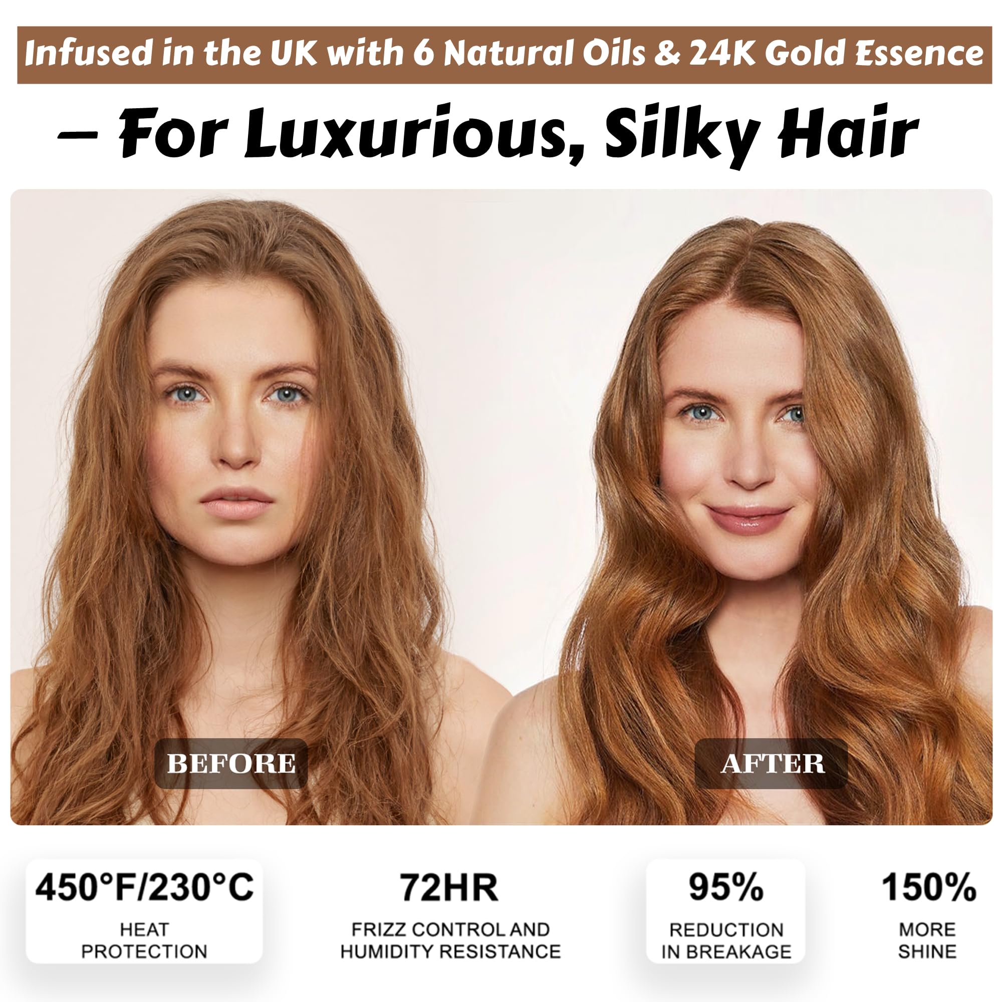 Oumigiz 24K Gold Hair Oil label closeup features luxury fragrance notes.