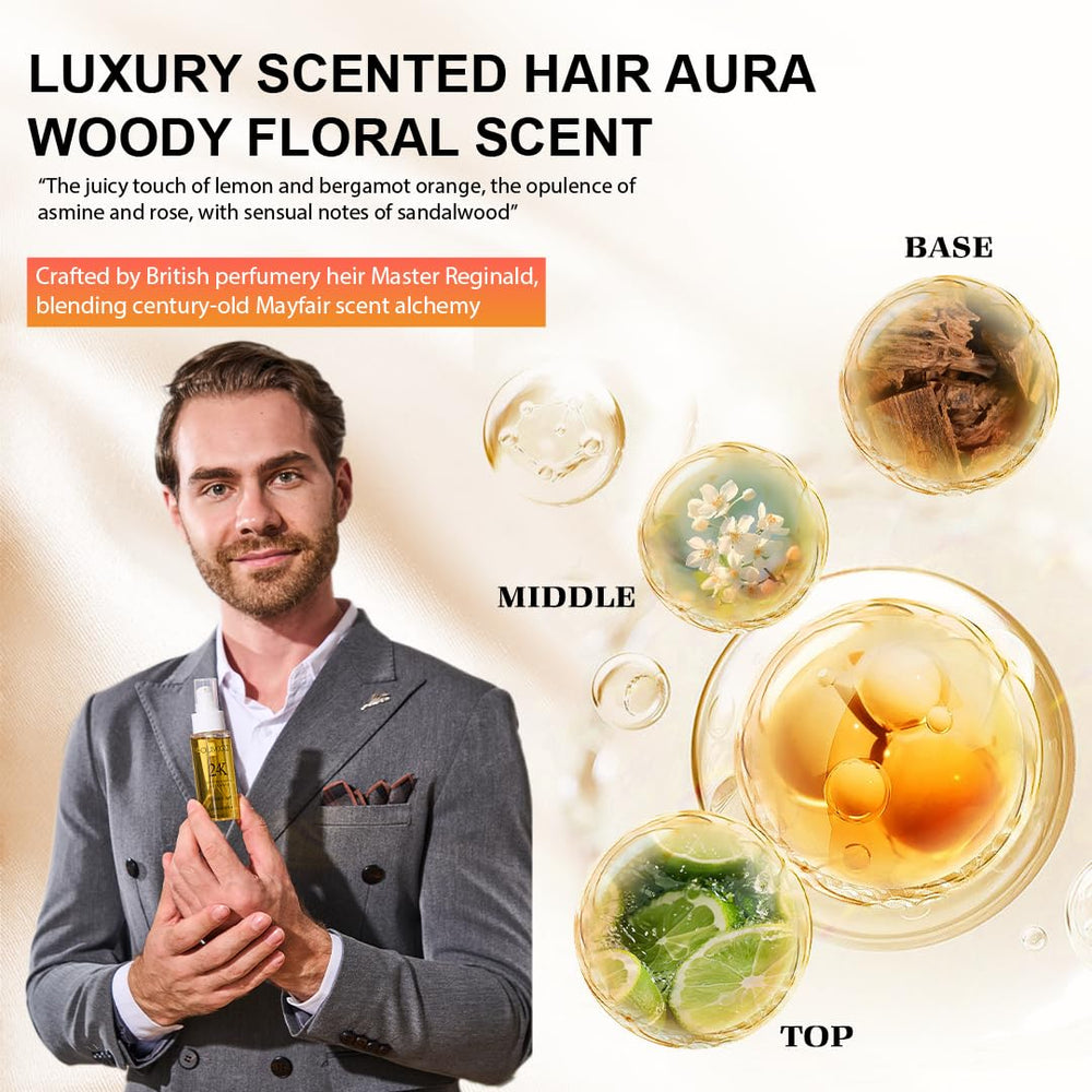 Oumigiz 24K Gold Hair Oil on hair shows enhanced shine and smoothness.