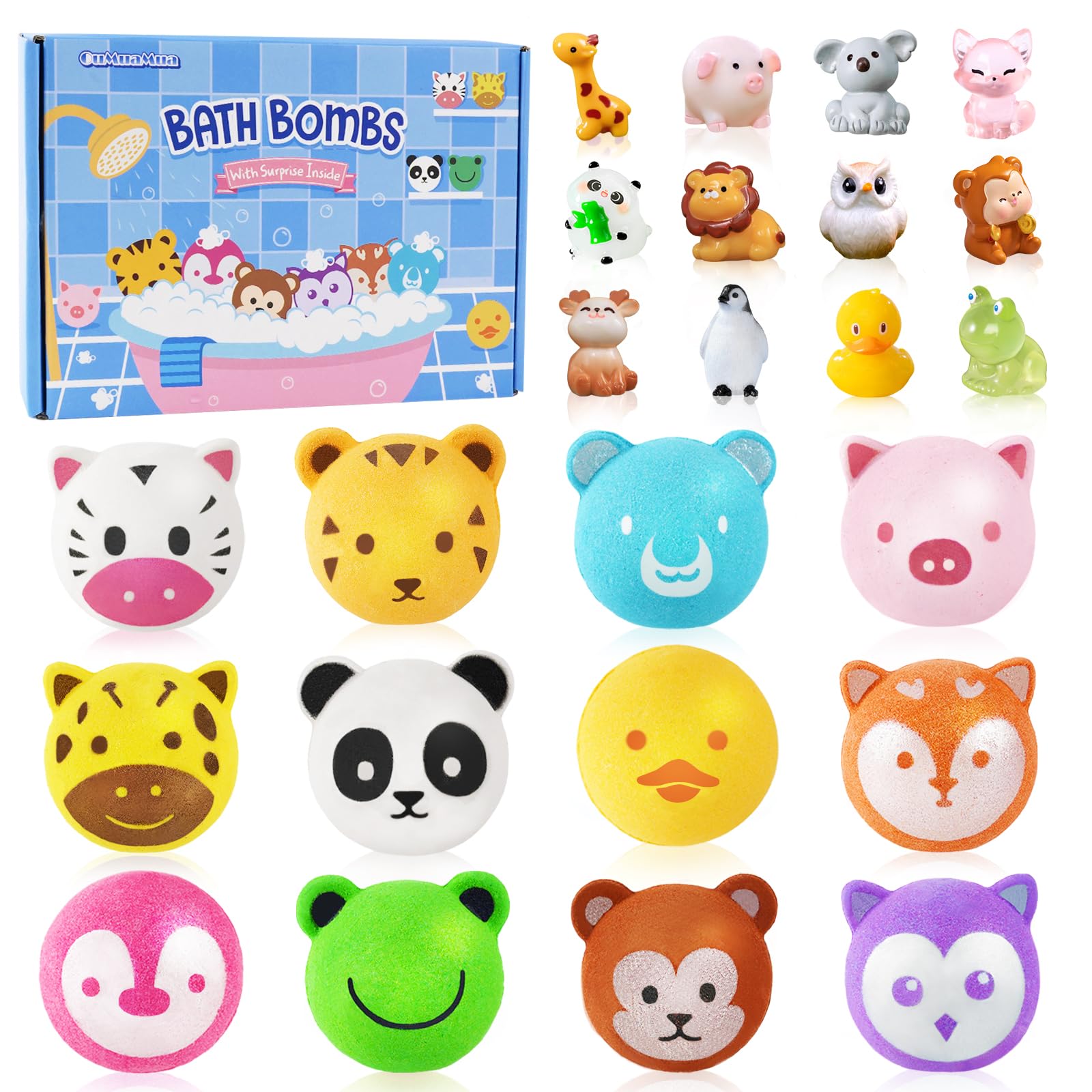 OuMuaMua bath bombs with animal shapes and surprise toy inside for kids