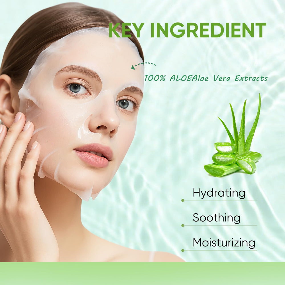 OUPEICHARM Aloe Vera mask application close-up shows soothing, gentle skincare moment.