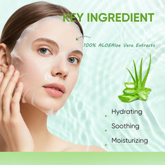 OUPEICHARM Aloe Vera mask application close-up shows soothing, gentle skincare moment.