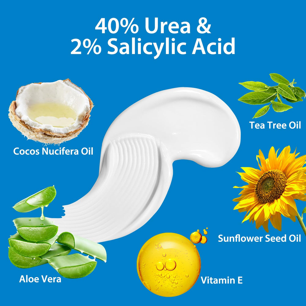 OUPEICHARM Urea Foot Cream ingredients closeup showing tea tree oil benefits.