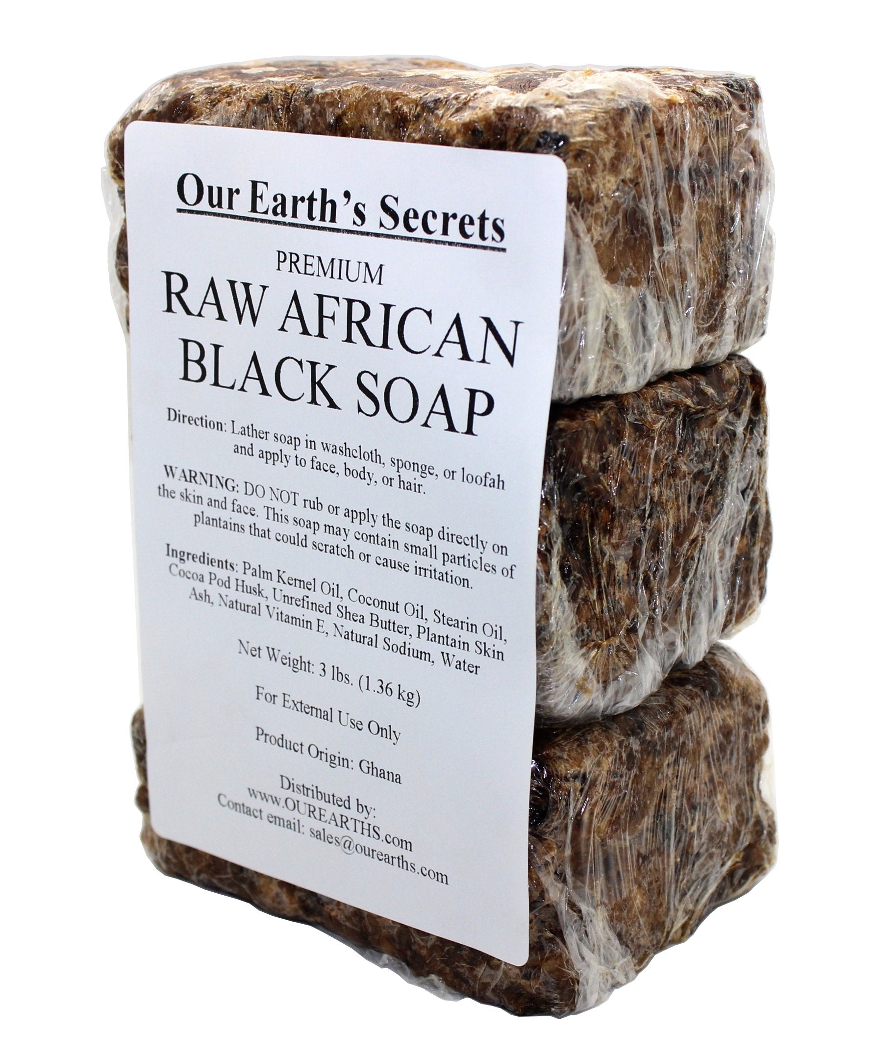Our Earth's Secrets raw African Black Soap bar with premium natural ingredients.
