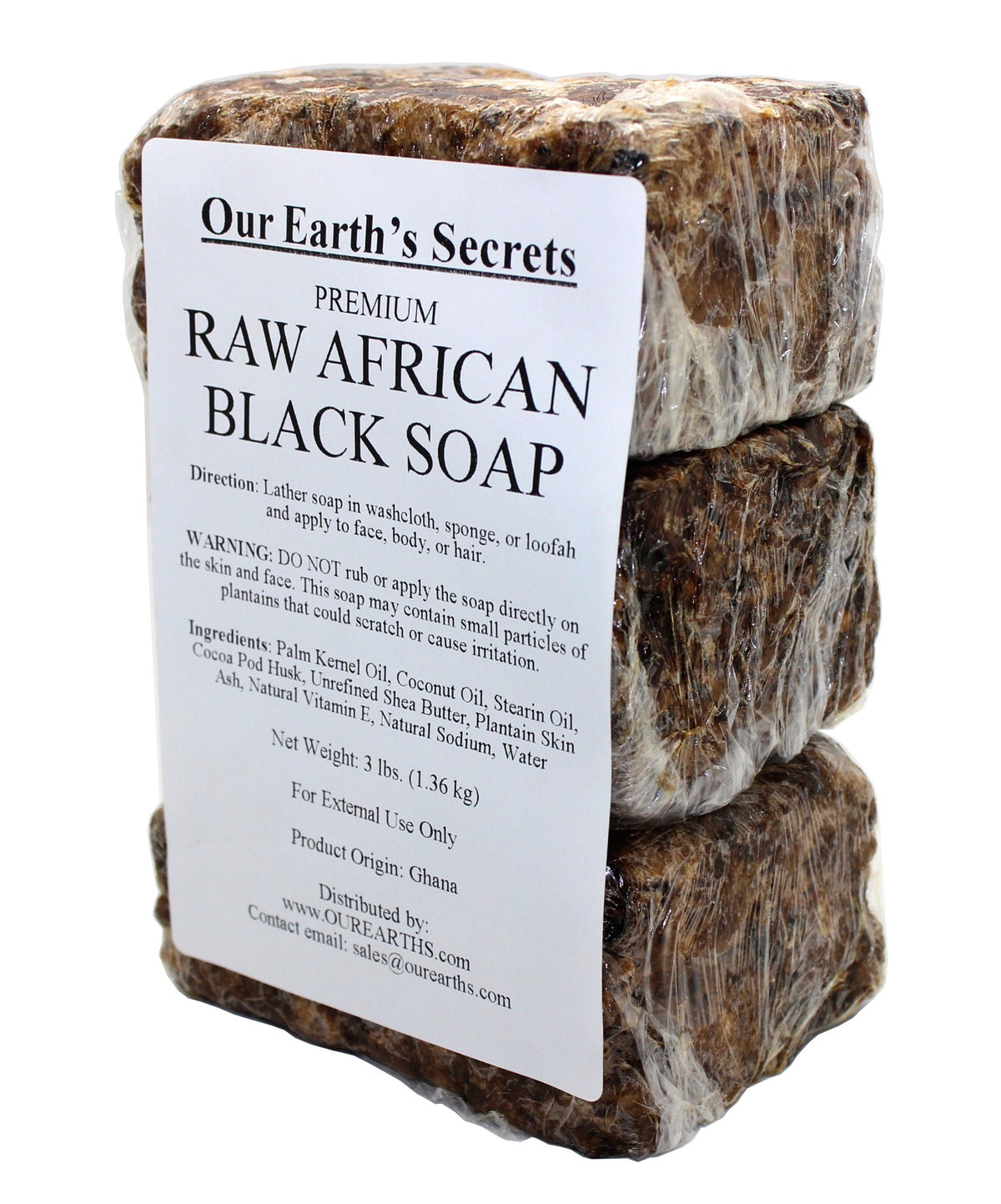 Our Earth's Secrets raw African Black Soap bar with premium natural ingredients.