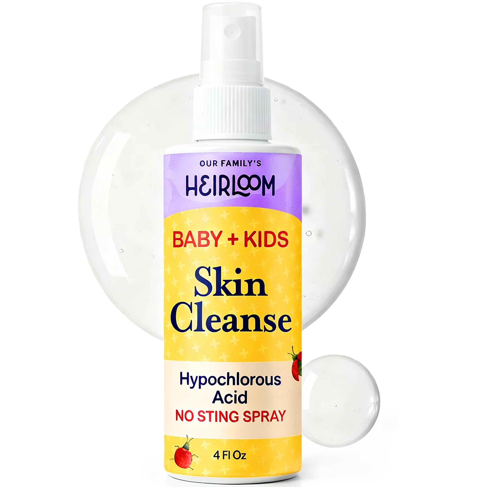 Our Family's Heirloom HOCl spray for kids bottle close-up for gentle cleansing and comfort