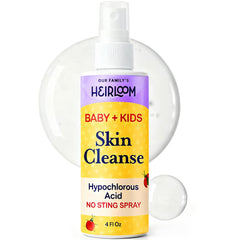 Our Family's Heirloom HOCl spray for kids bottle close-up for gentle cleansing and comfort