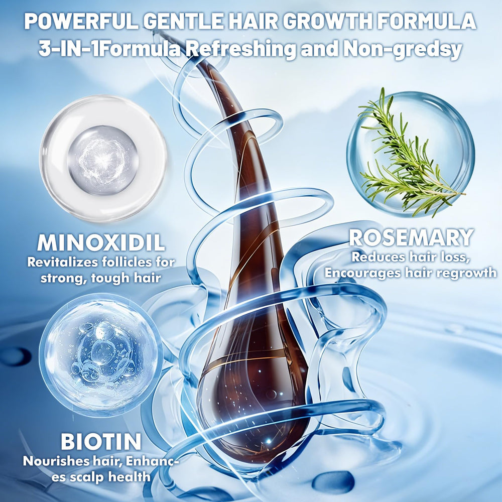 OURMUST Minoxidil application on scalp showing quick absorption and non-greasy finish.