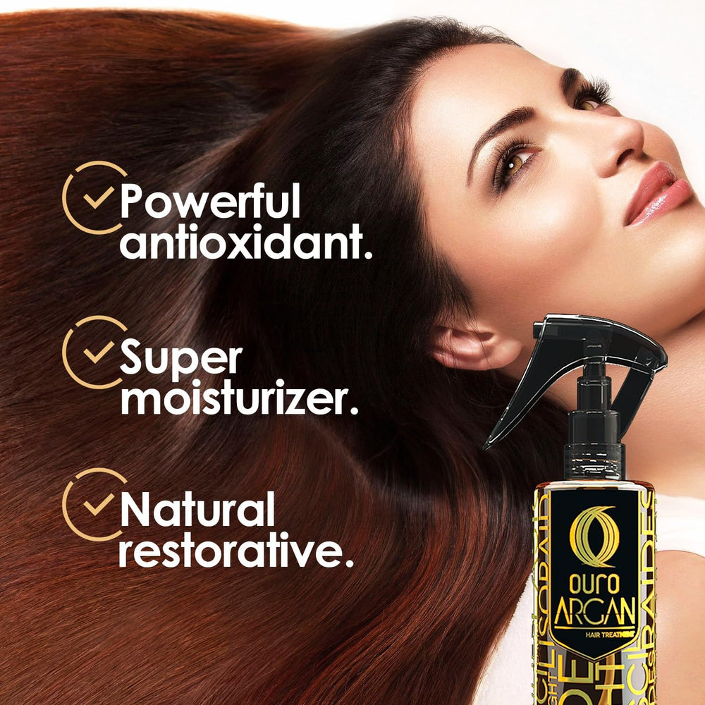 OURO Argan Oil demonstrates frizz control in a styling scenario.