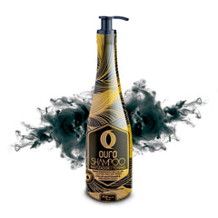 OURO Color-Enhancing Shampoo bottle pour for even application and color care