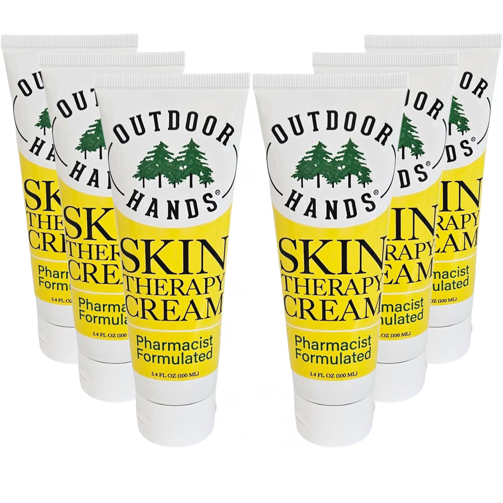 Outdoor Hands Skin Therapy Cream bottle demonstrates pharmacist-formulated care for dry hands.