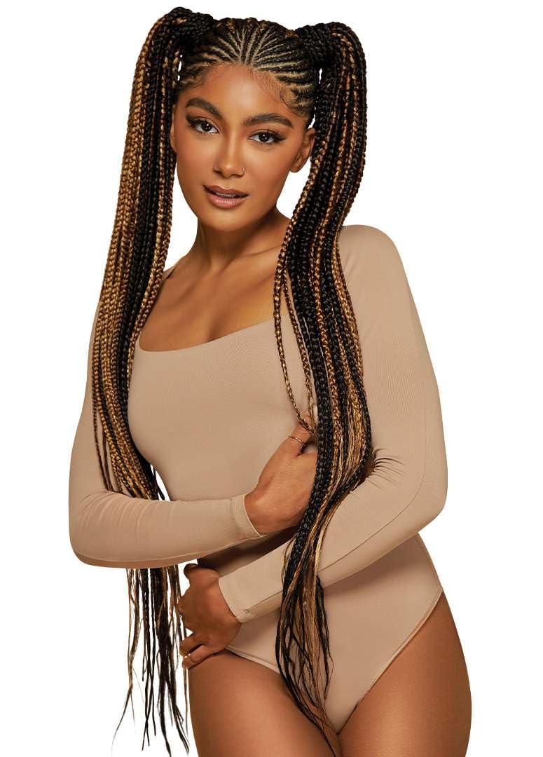 Outre X-pression 42-inch lightweight braid features for comfortable long wear in OFF BLACK 1B.
