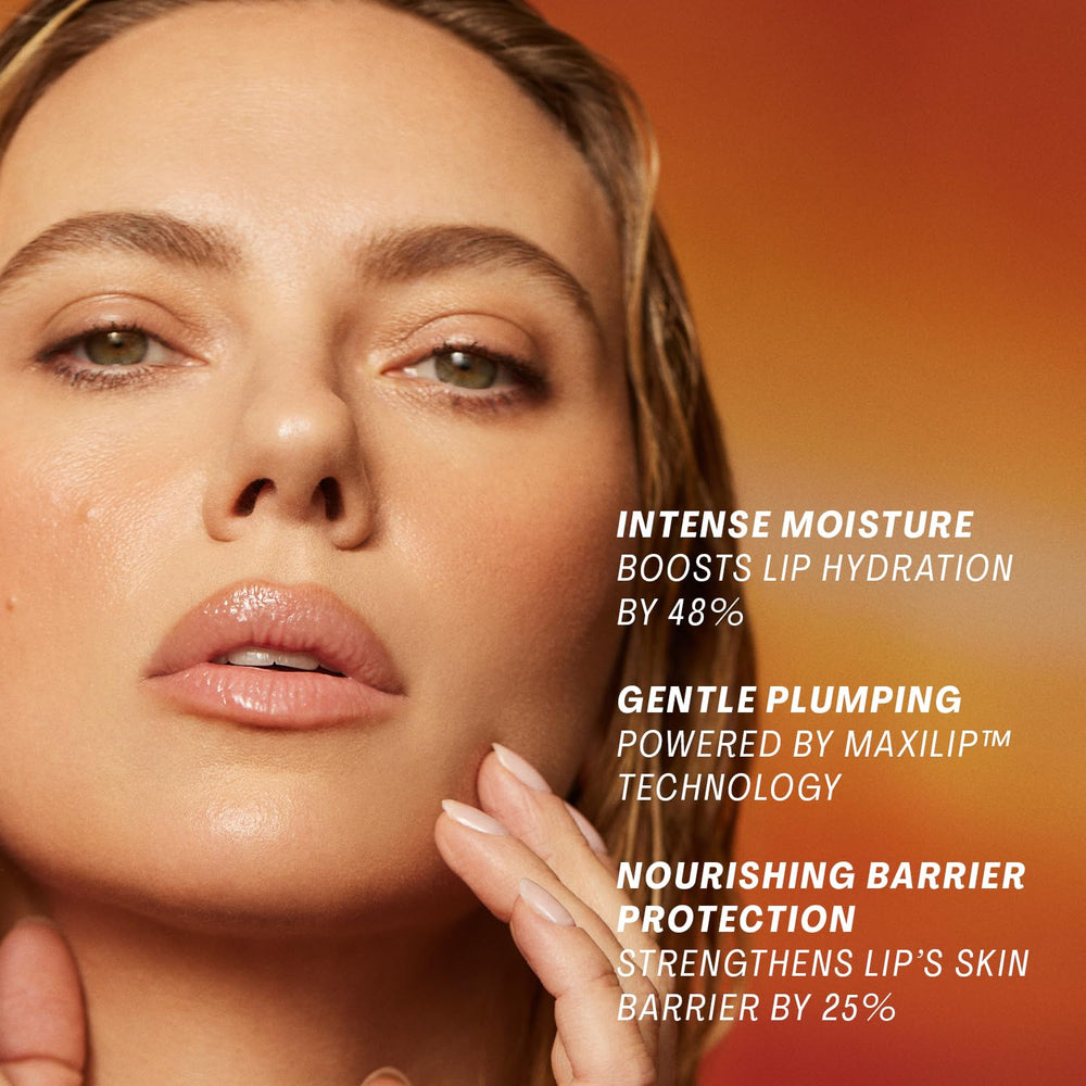 Lip Oasis Glossy Treatment in action demonstrates guided, downward-tilt application.