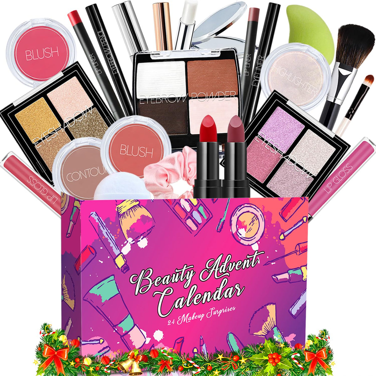 OUXUNX Makeup Advent Calendar 2025 cover art, festive packaging ideal for gifting