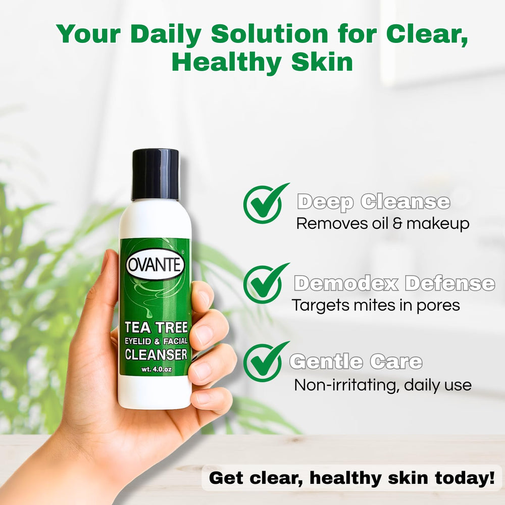 OVANTE Tea Tree Cleanser foam closeup shows refreshing lather with minimal irritation.